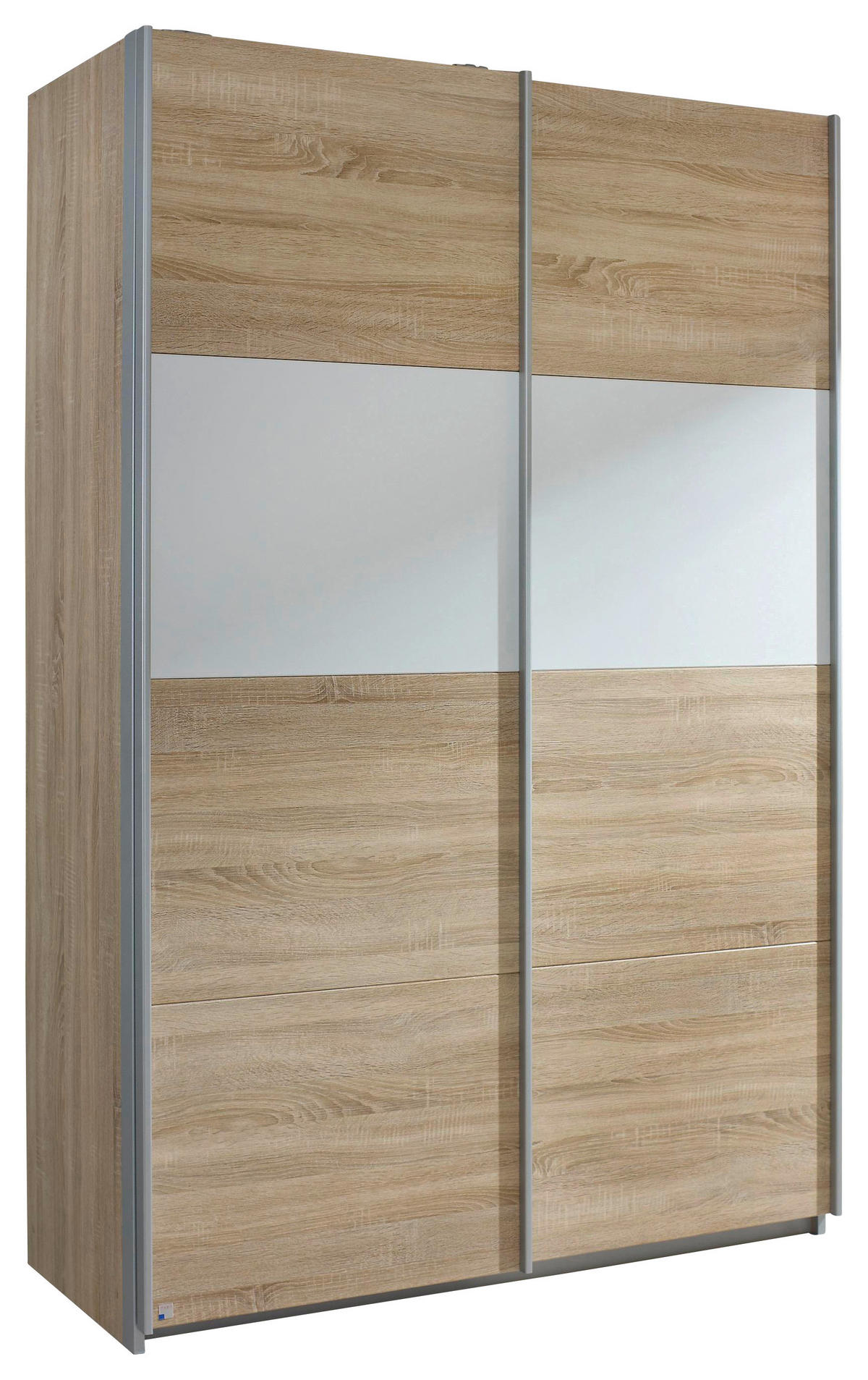 SCHWEBETÜRENSCHRANK 136/210/62 cm 2-türig Weiß, Sonoma Eiche  - Alufarben/Weiß, Basics, Holzwerkstoff/Metall (136/210/62cm) - Carryhome