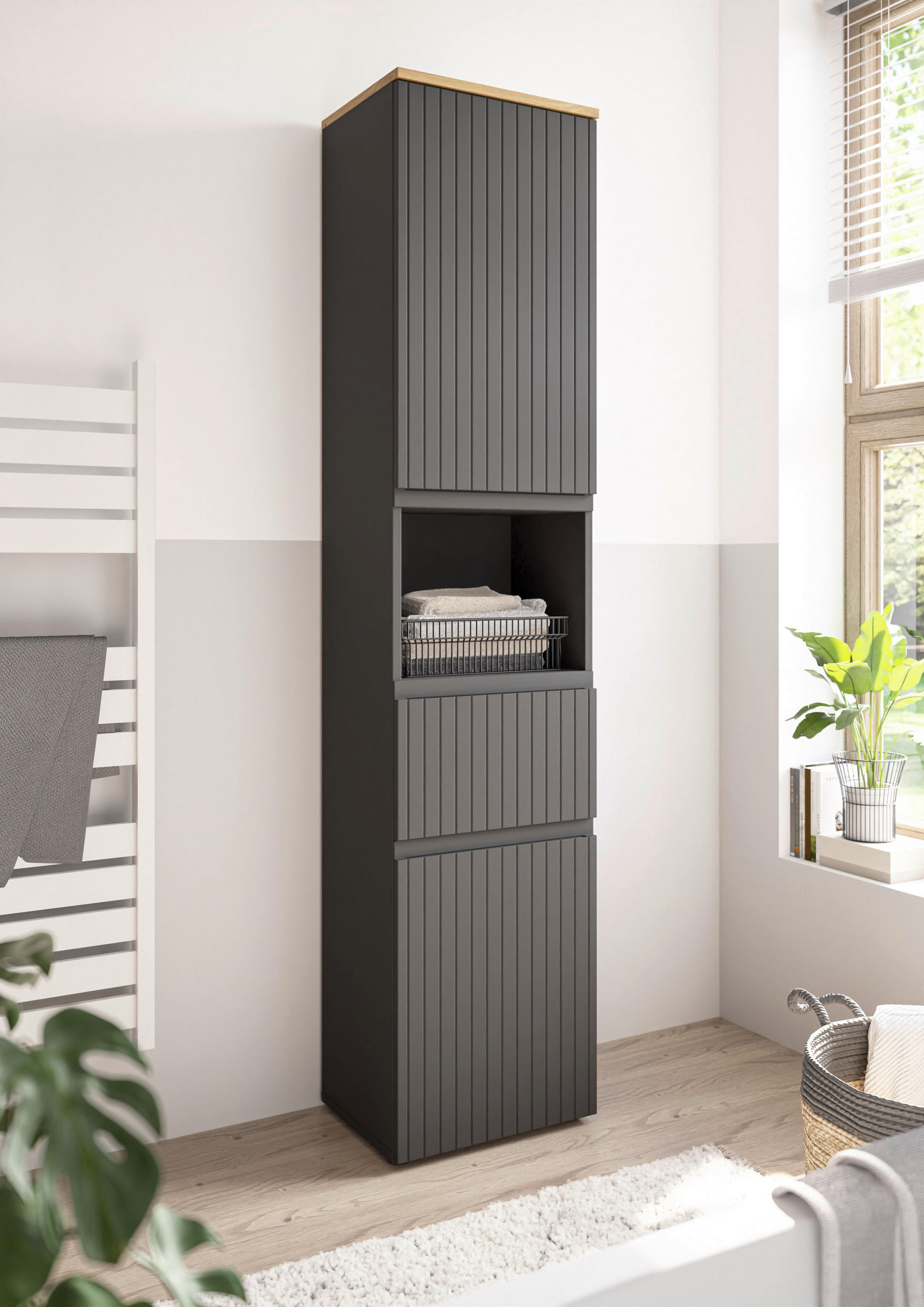 HOCHSCHRANK 40/181/31 cm  - Eichefarben/Schwarz, MODERN, Holzwerkstoff/Kunststoff (40/181/31cm) - MID.YOU