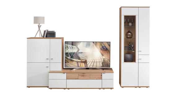 WOHNWAND  in Weiß, Alteiche  315/215/53 cm  - Alteiche/Alufarben, KONVENTIONELL, Glas/Holzwerkstoff (315/215/53cm) - Venda