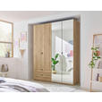 DREHTÜRENSCHRANK 180/225,5/57 cm 4-türig Eichefarben  - Eichefarben/Schwarz, KONVENTIONELL, Glas/Holzwerkstoff (180/225,5/57cm) - Xora