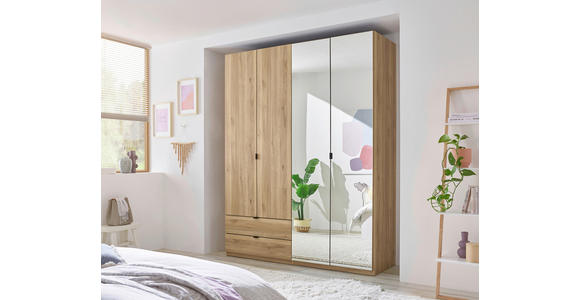 DREHTÜRENSCHRANK 180/225,5/57 cm 4-türig Eichefarben - Eichefarben/Schwarz, KONVENTIONELL, Glas/Holzwerkstoff (180/225,5/57cm) - Xora