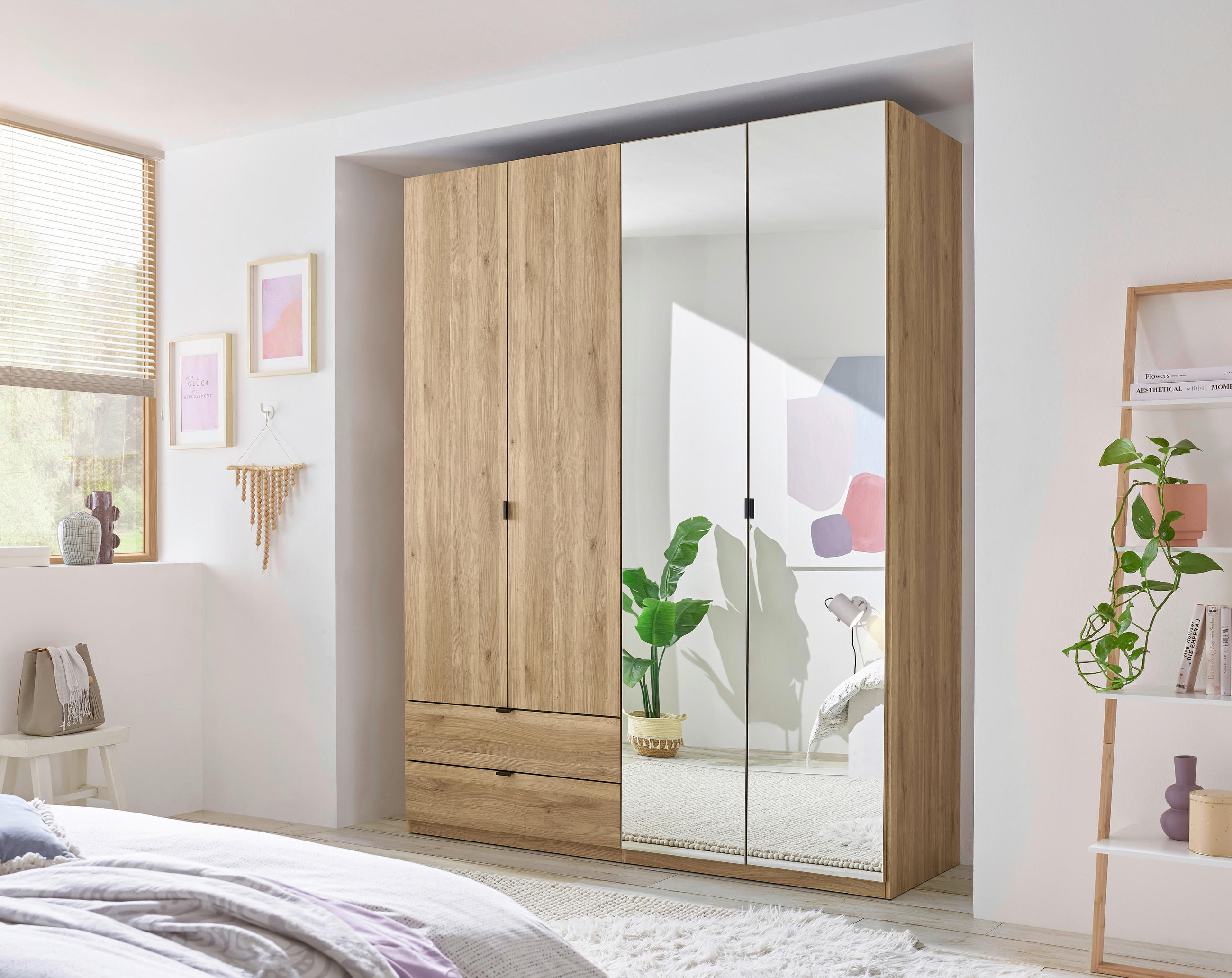 DREHTÜRENSCHRANK  in Eichefarben  - Eichefarben/Schwarz, KONVENTIONELL, Glas/Holzwerkstoff (180/225,5/57cm) - Xora