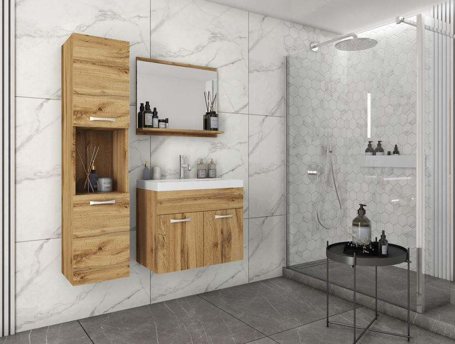 BADEZIMMER 4-teilig  in 90 cm  - Eiche Wotan/Weiß, LIFESTYLE, Holzwerkstoff/Metall (90cm) - P & B