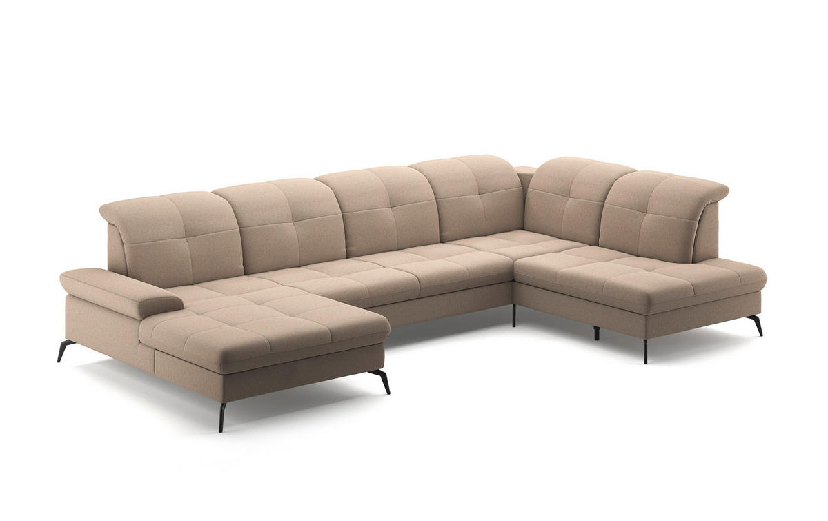 WOHNLANDSCHAFT in Flachgewebe Taupe  - Taupe/Schwarz, Konventionell, Textil/Metall (185/357/231cm) - Sit & More