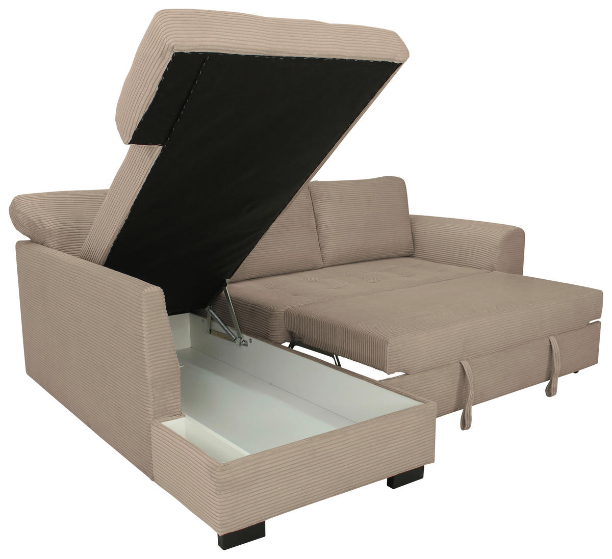 ECKSOFA JOHN Karamell Cord Rückenkissen, Bettkasten, Liegefläche im Originalstoff  - Karamell/Schwarz, Trend, Kunststoff/Textil (178/239cm) - P & B