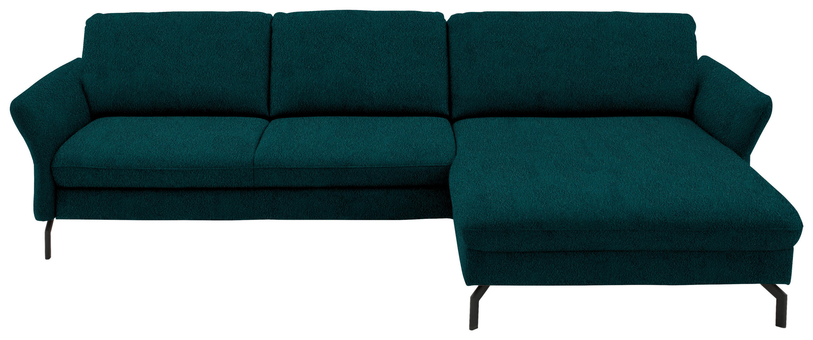 ECKSOFA in Velours Petrol  - Petrol/Schwarz, Design, Textil/Metall (306/179cm) - Beldomo System