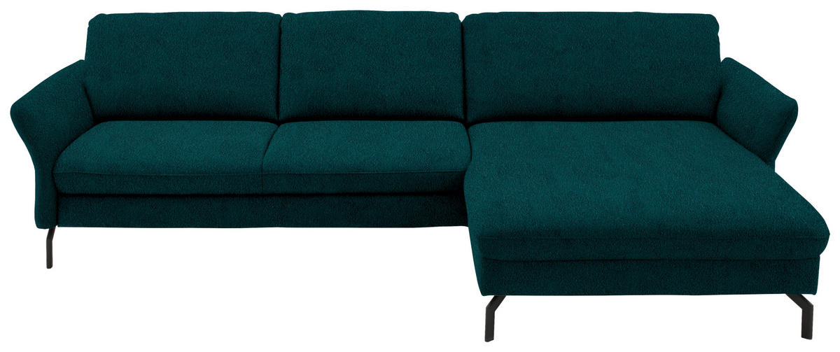 ECKSOFA in Velours Petrol  - Petrol/Schwarz, Design, Textil/Metall (306/179cm) - Beldomo System