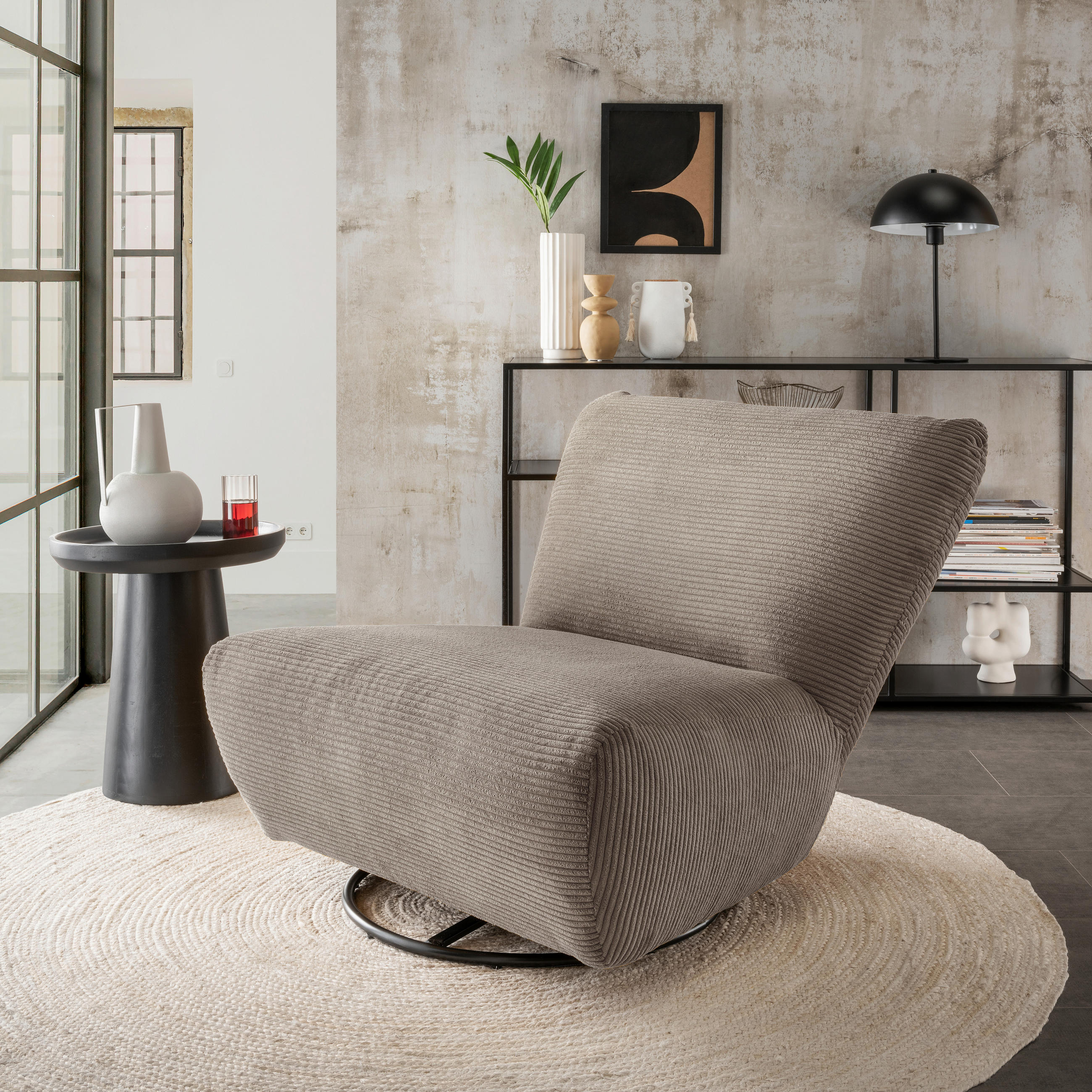 XXL-SESSEL in Cord Graubraun  - Graubraun/Schwarz, Trend, Textil/Metall (95/77/94cm) - Livetastic