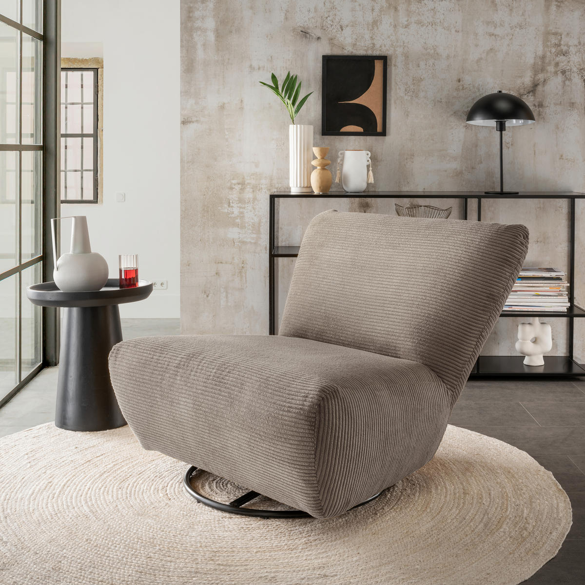 XXL-SESSEL in Cord Graubraun  - Graubraun/Schwarz, Trend, Textil/Metall (95/77/94cm) - Livetastic