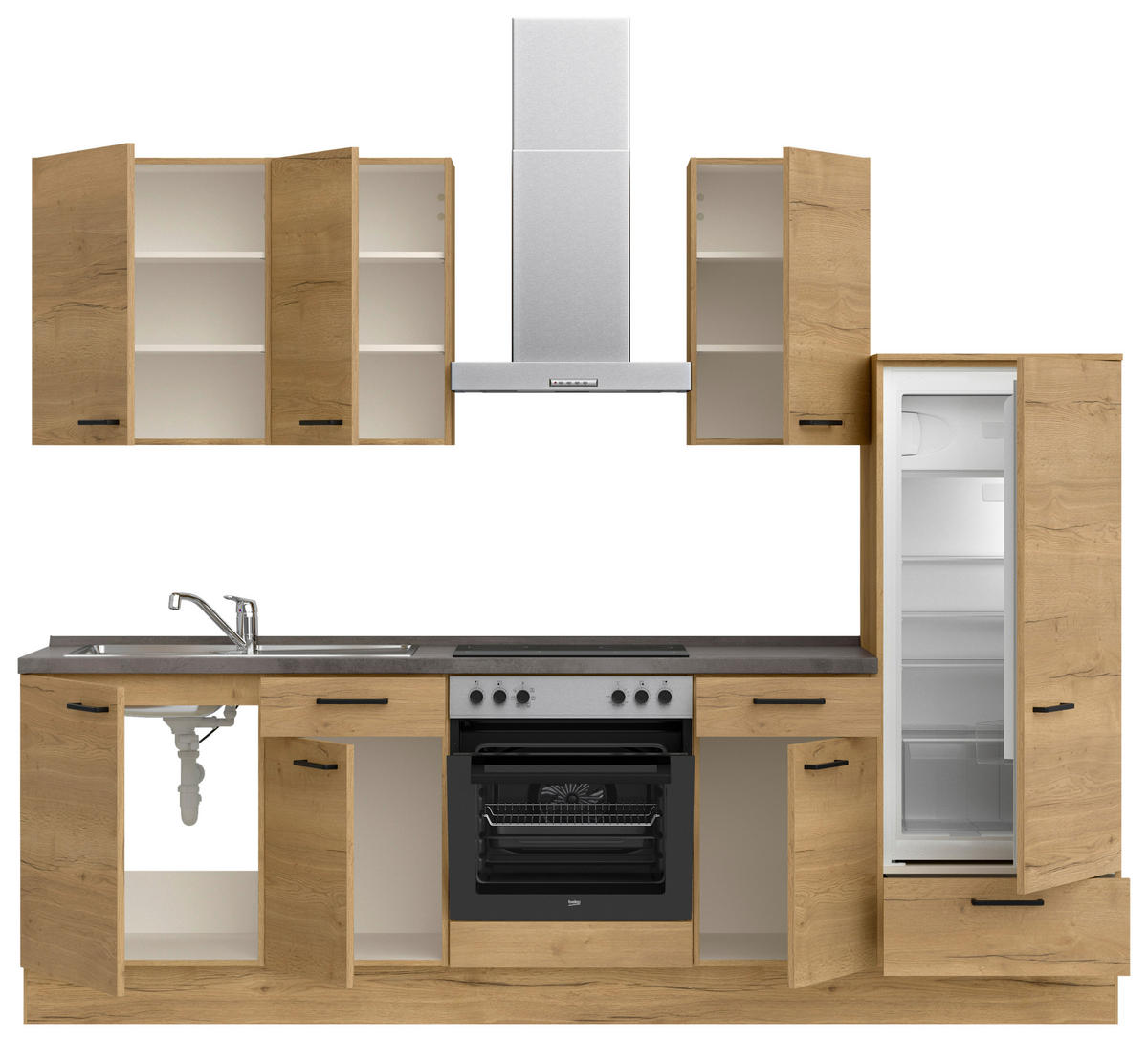 KÜCHENLEERBLOCK 270 cm   in Eichefarben, Schieferfarben  - Schieferfarben/Eichefarben, MODERN, Holzwerkstoff/Metall (270cm) - Nobilia