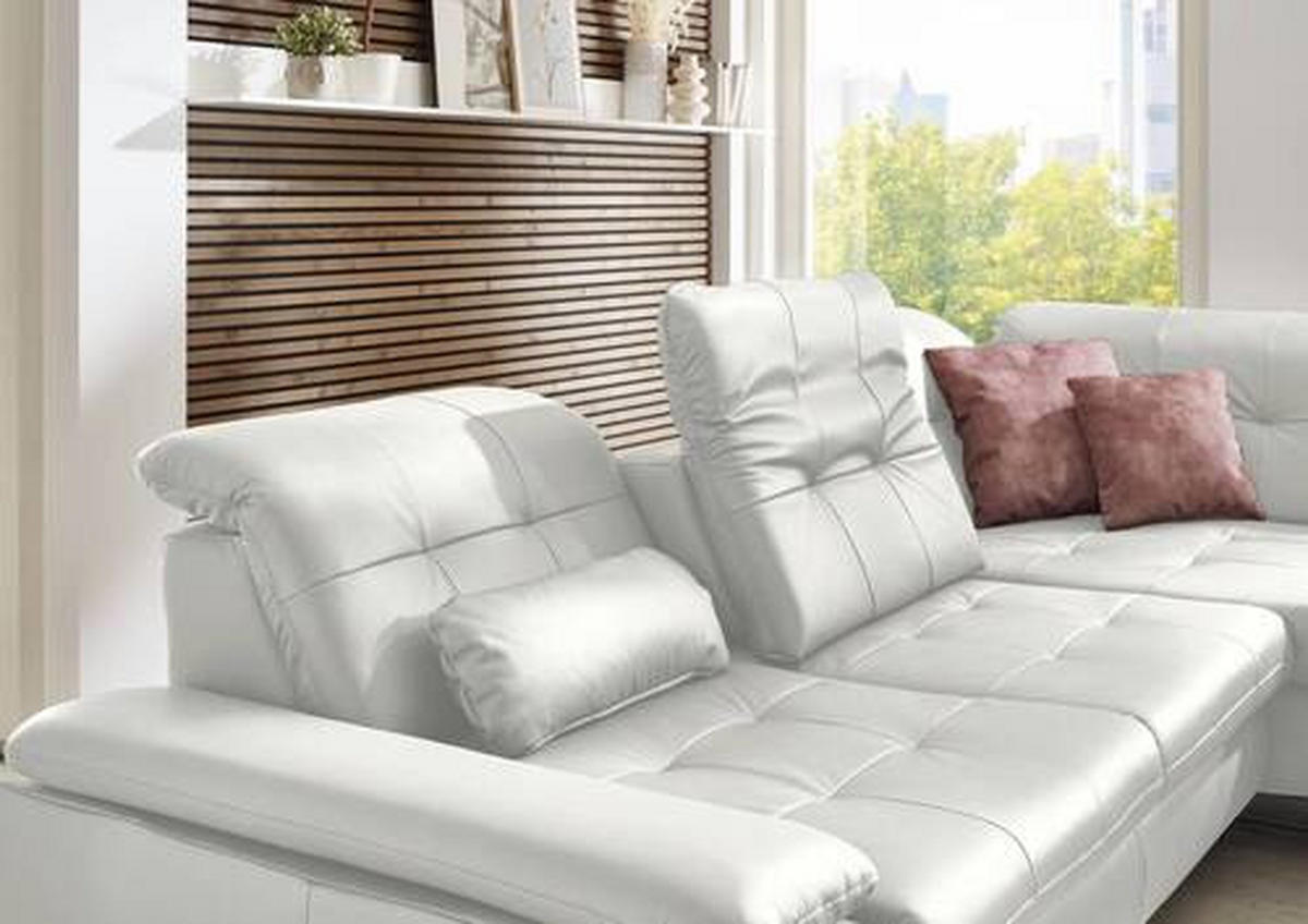ECKSOFA in Echtleder Weiss  - Weiss/Alufarben, Design, Leder/Metall (309/211cm) - Beldomo Speed