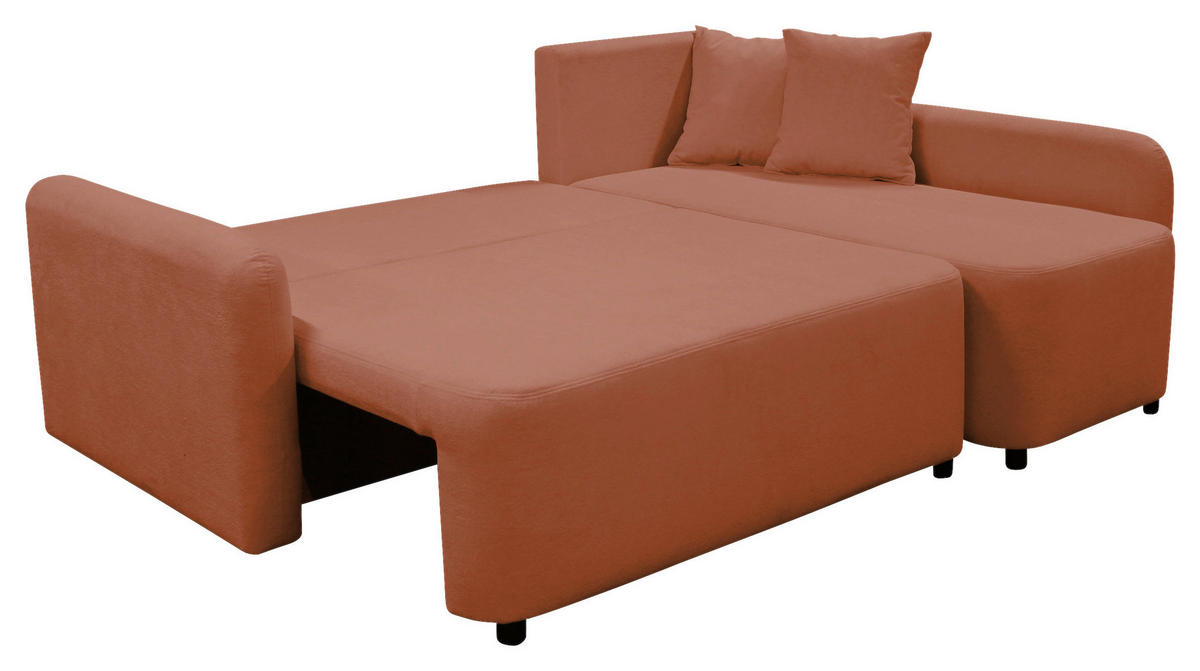 ECKSOFA STERN Hellrot Bouclé Zierkissen, Rückenkissen, Bettkasten  - Hellrot/Schwarz, Design, Kunststoff/Textil (207/152cm) - MID.YOU