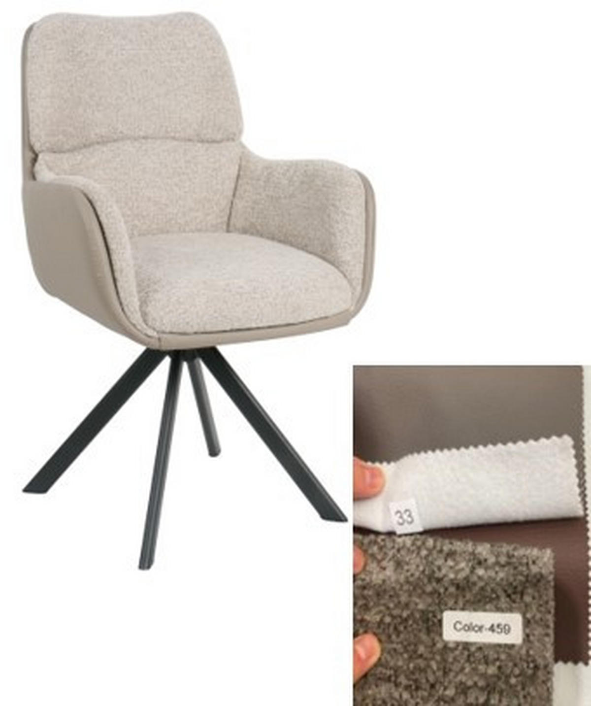 ARMLEHNSTUHL  in Eisen Webstoff  - Schwarz/Braun, MODERN, Textil/Metall (61/91/65cm) - MID.YOU