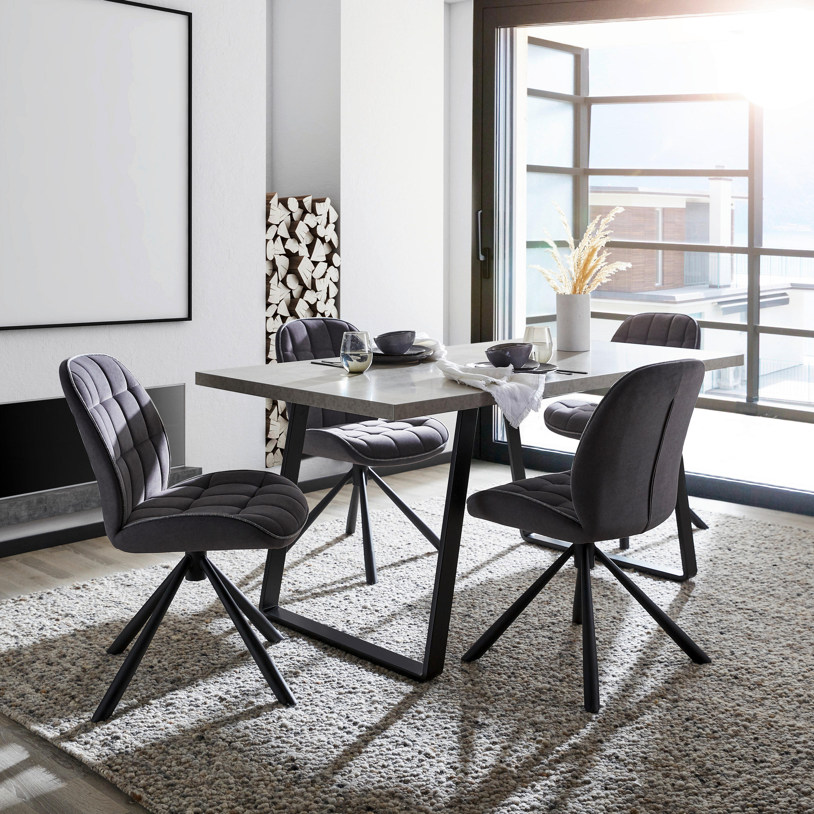 STUHL - Dunkelgrau/Schwarz, KONVENTIONELL, Holz/Textil (47,5/62/85,5cm) - Livetastic