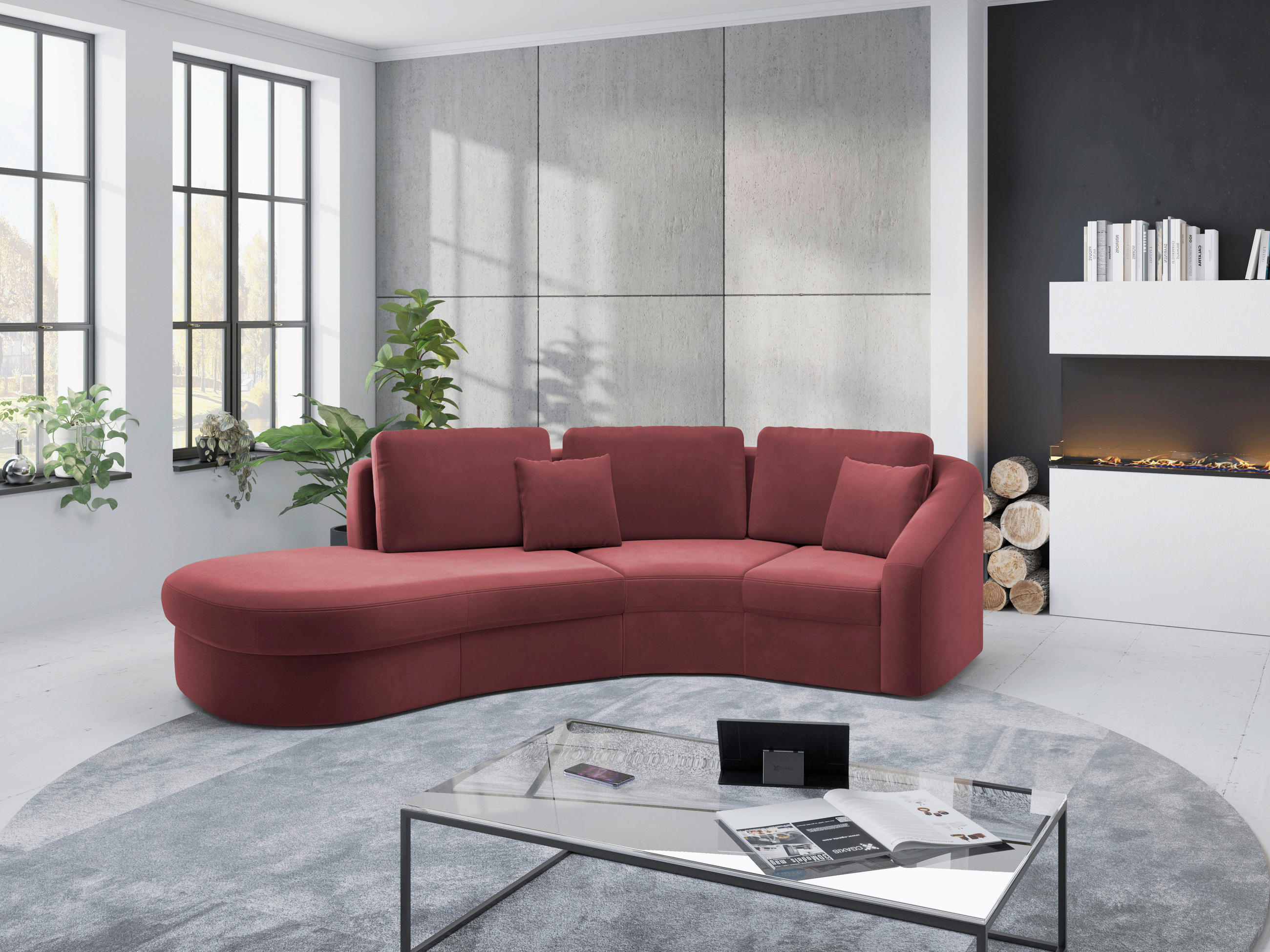 ECKSOFA in Samt Aubergine  - Aubergine/Schwarz, Modern, Kunststoff/Textil (230/266cm) - Sit & More