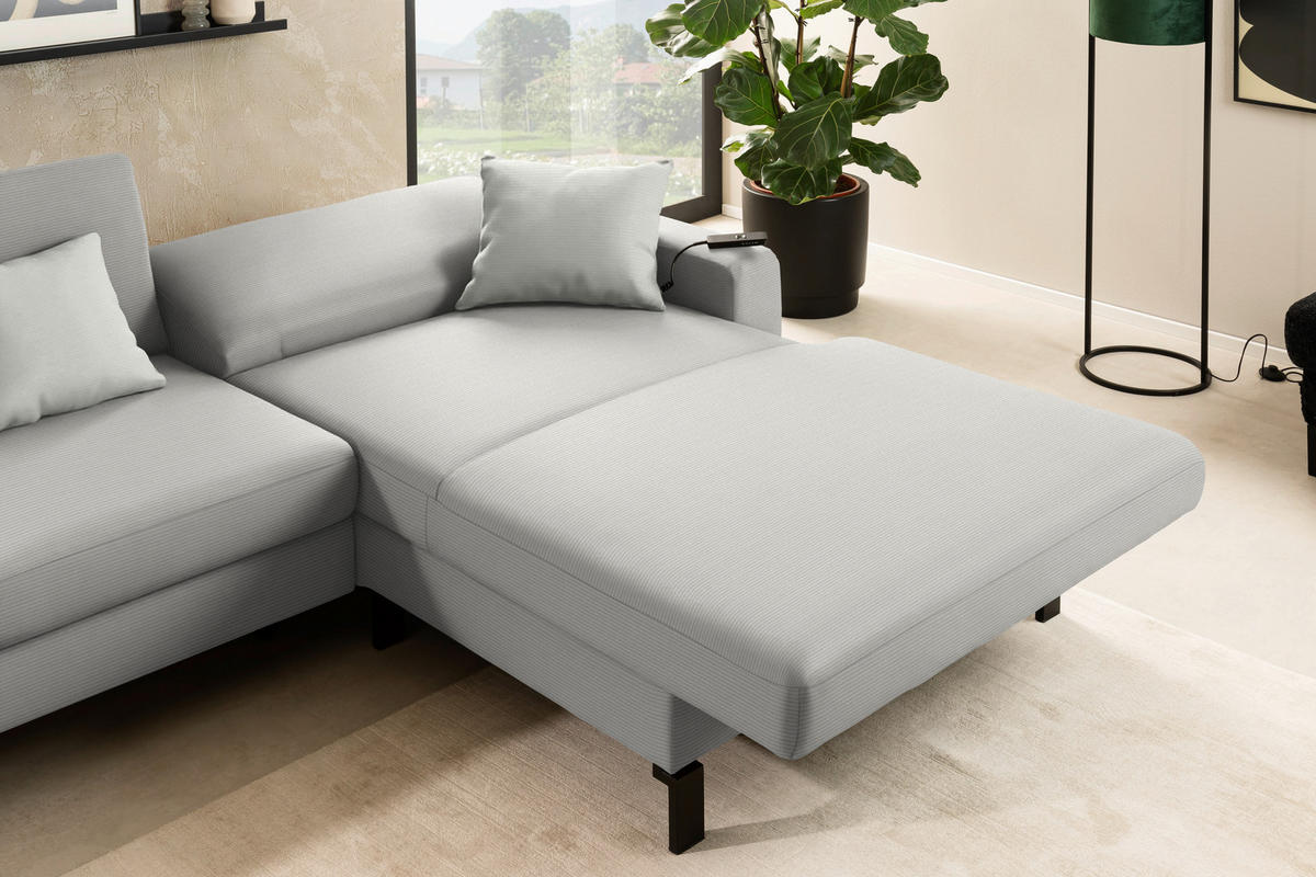 ECKSOFA Cord Greige  - Greige/Schwarz, Design, Textil/Metall (298/185cm) - Pure Home Lifestyle