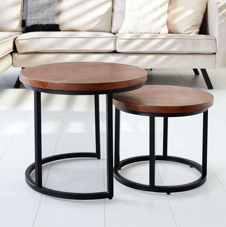 SATZTISCH Mangoholz massiv rund Braun  - Schwarz/Braun, KONVENTIONELL, Holz/Metall (53/53/45cm) - MID.YOU