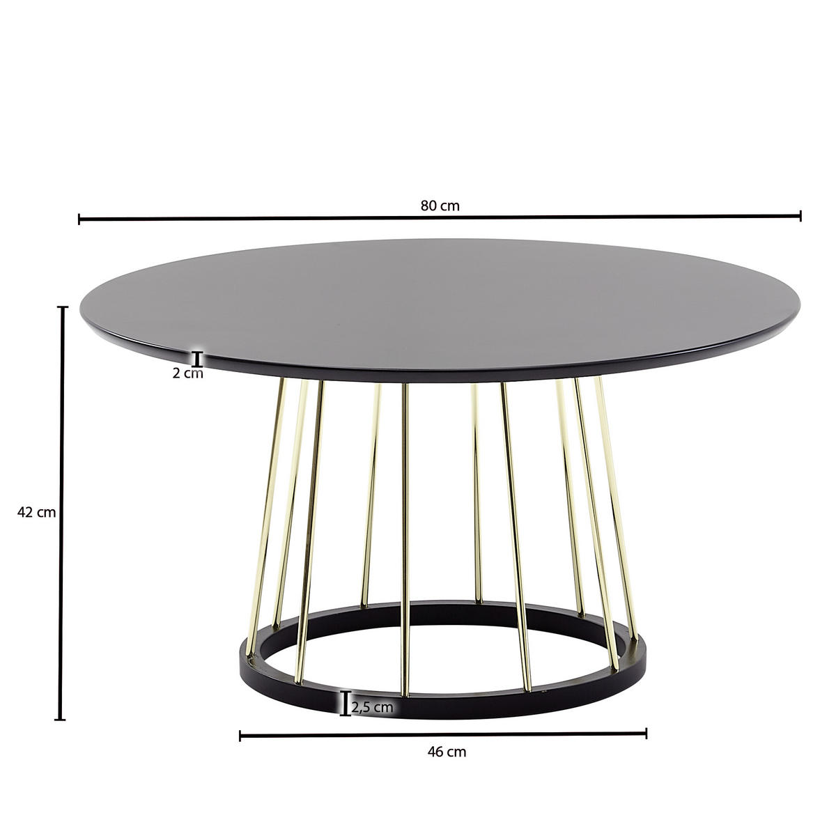 COUCHTISCH in Holzwerkstoff 80/80/42 cm  - Goldfarben/Schwarz, Modern, Holzwerkstoff/Metall (80/80/42cm) - MID.YOU