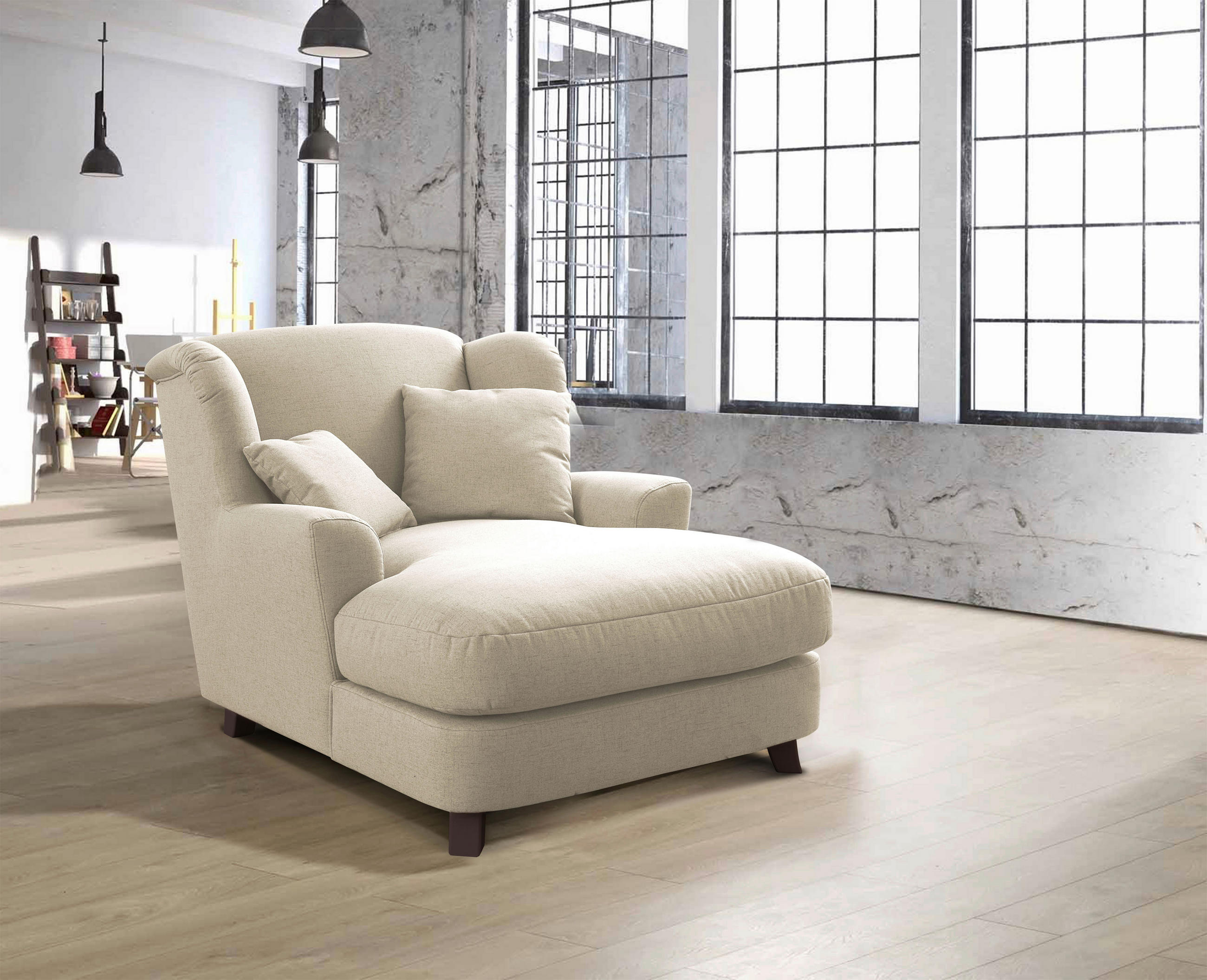 XXL-SESSEL in Flachgewebe Ecru  - Ecru/Dunkelbraun, Modern, Textil (109/104/145cm) - Sit & More