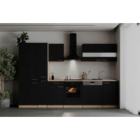 KÜCHENBLOCK 310 cm   in Schwarz  - Edelstahlfarben/Eichefarben, Basics, Holzwerkstoff/Metall (310cm) - Respekta