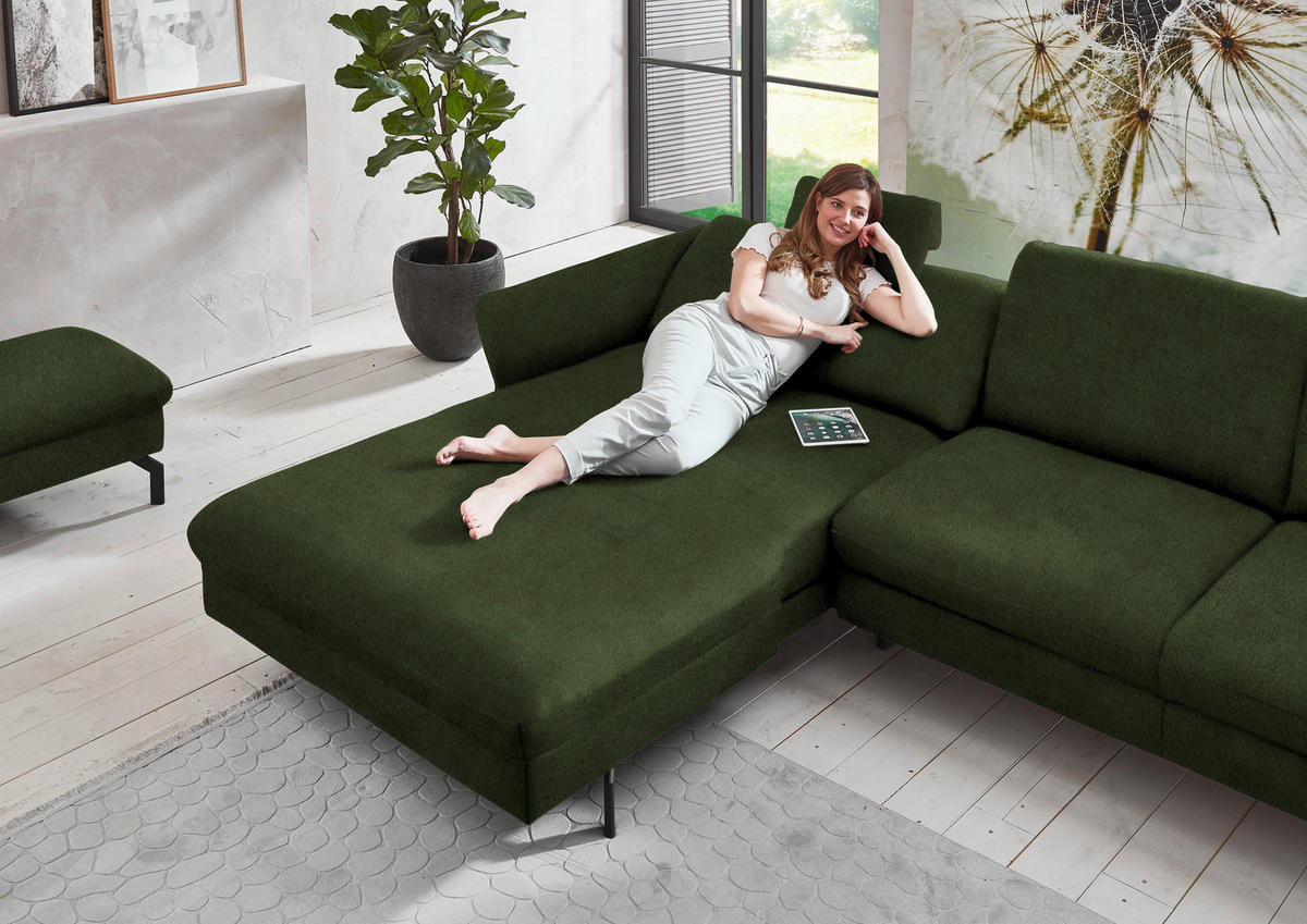ECKSOFA in Velours Waldgrün  - Waldgrün/Schwarz, Design, Textil/Metall (179/306cm) - Beldomo System