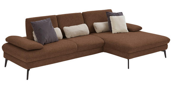 ECKSOFA in Chenille, Mikrofaser Braun 299/157 cm - Schwarz/Braun, Design, Textil/Metall (299/157cm) - Dieter Knoll
