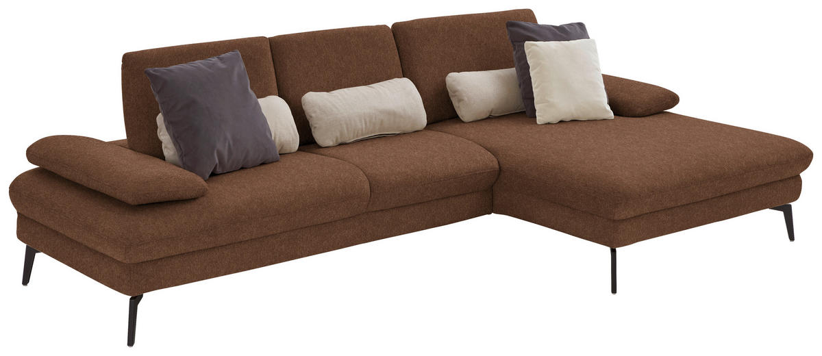 ECKSOFA in Chenille, Mikrofaser Braun  299/157 cm  - Schwarz/Braun, Design, Textil/Metall (299/157cm) - Dieter Knoll