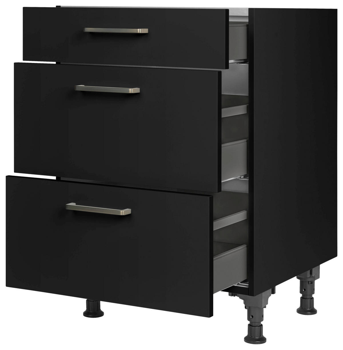 SCHUBKASTENUNTERSCHRANK 60/87/56 cm  in Schwarz  - Edelstahlfarben/Schwarz, MODERN, Holzwerkstoff/Metall (60/87/56cm) - Nobilia
