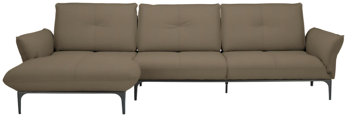 ECKSOFA in Echtleder Hellbraun  - Hellbraun/Schwarz, Design, Leder/Metall (182/325cm) - Valnatura