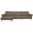 ECKSOFA in Echtleder Hellbraun  - Hellbraun/Schwarz, Design, Leder/Metall (182/325cm) - Valnatura