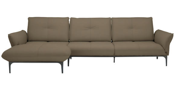 ECKSOFA in Echtleder Hellbraun  - Hellbraun/Schwarz, Design, Leder/Metall (182/325cm) - Valnatura