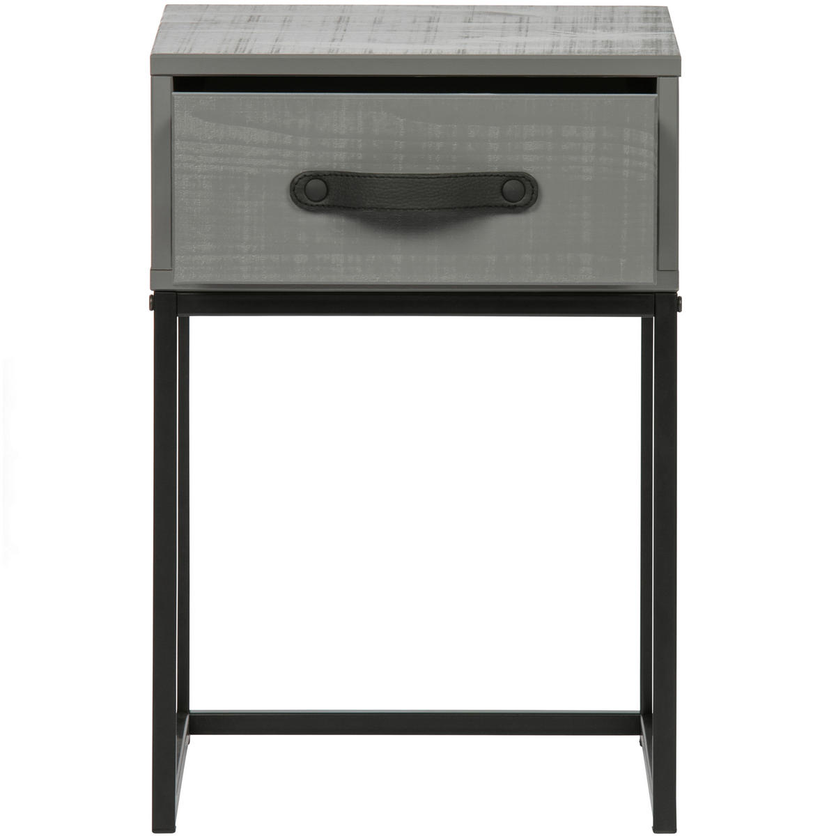 NACHTTISCH 35/35/52 cm  in massiv Kiefer Grau  - Schwarz/Grau, Design, Leder/Holz (35/35/52cm) - Livetastic