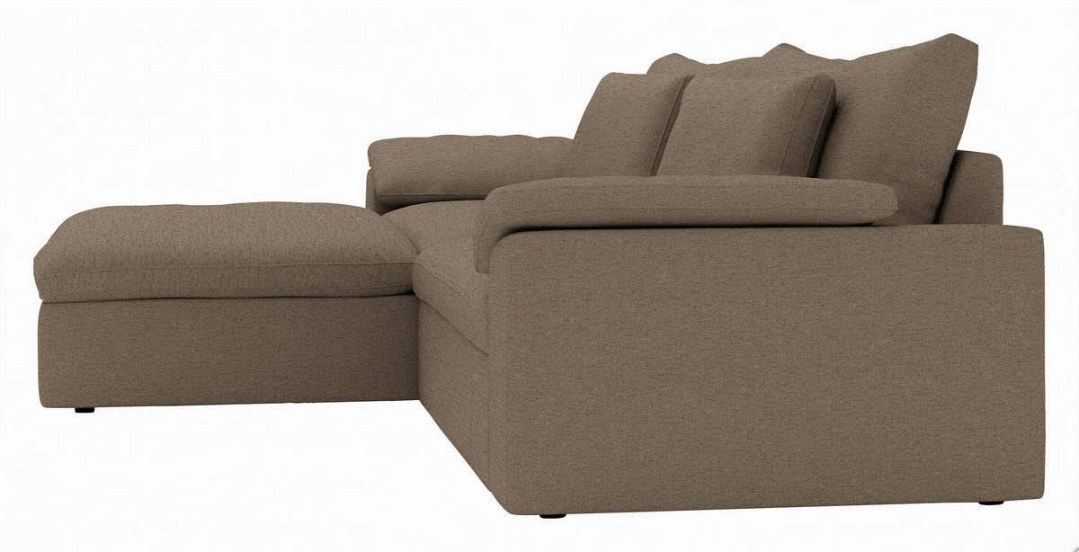 ECKSOFA Flachgewebe Hellbraun  - Hellbraun/Schwarz, Modern, Kunststoff/Textil (198/306cm) - Carryhome