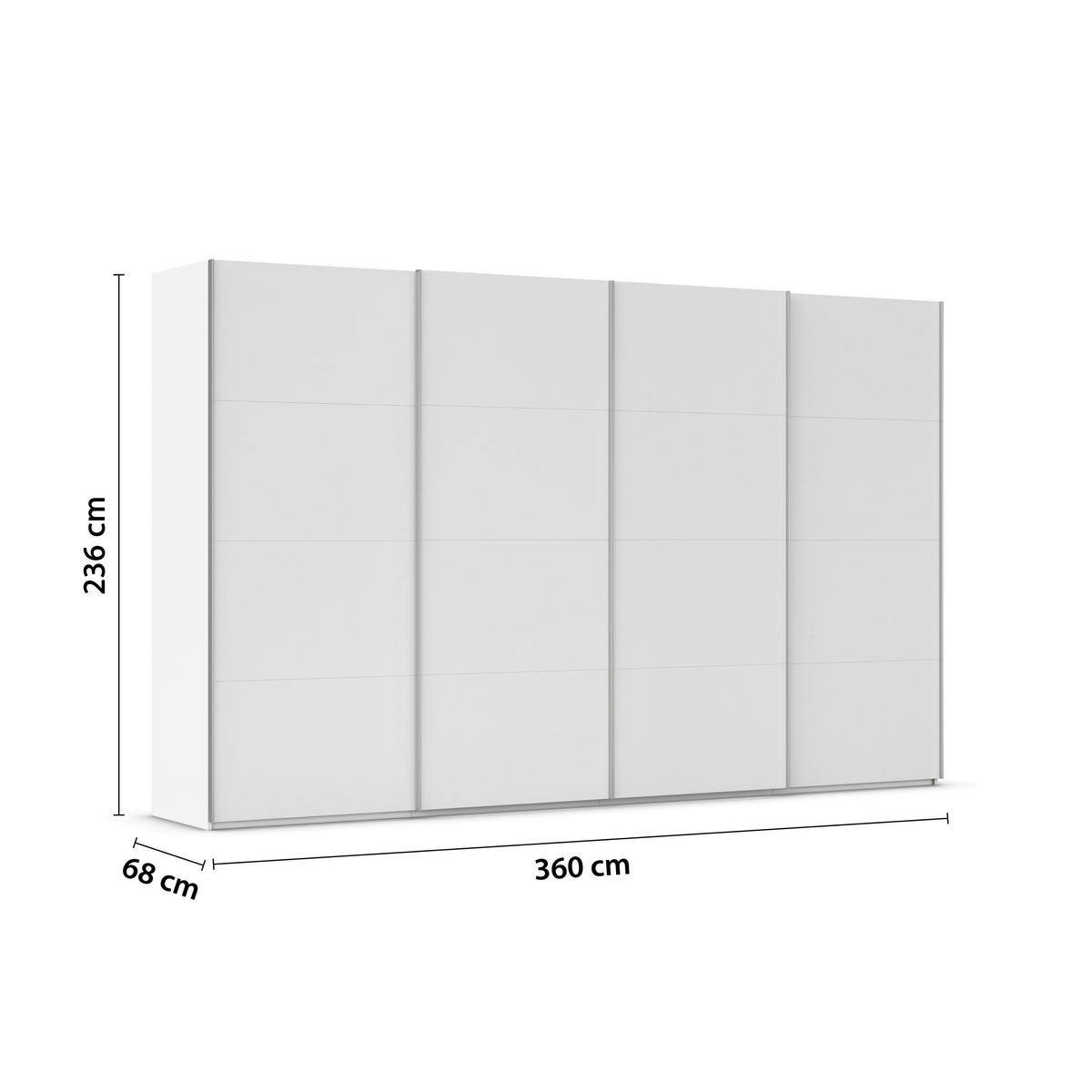 SCHWEBETÜRENSCHRANK 360/236/68 cm 4-türig Weiß  - Alufarben/Weiß, Basics, Holzwerkstoff/Metall (360/236/68cm) - Novel