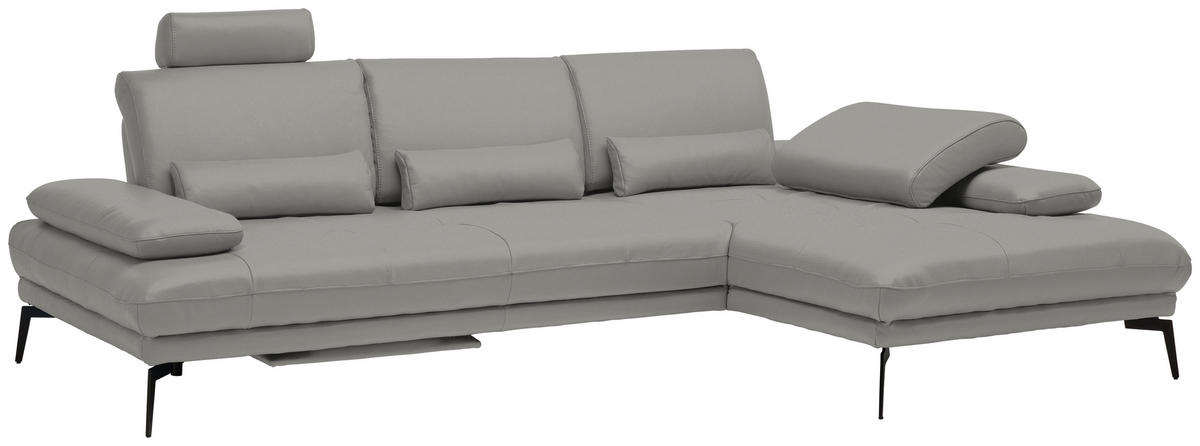 ECKSOFA in Echtleder Grau  273/187 cm  - Schwarz/Grau, Design, Leder/Metall (273/187cm) - Celina Home