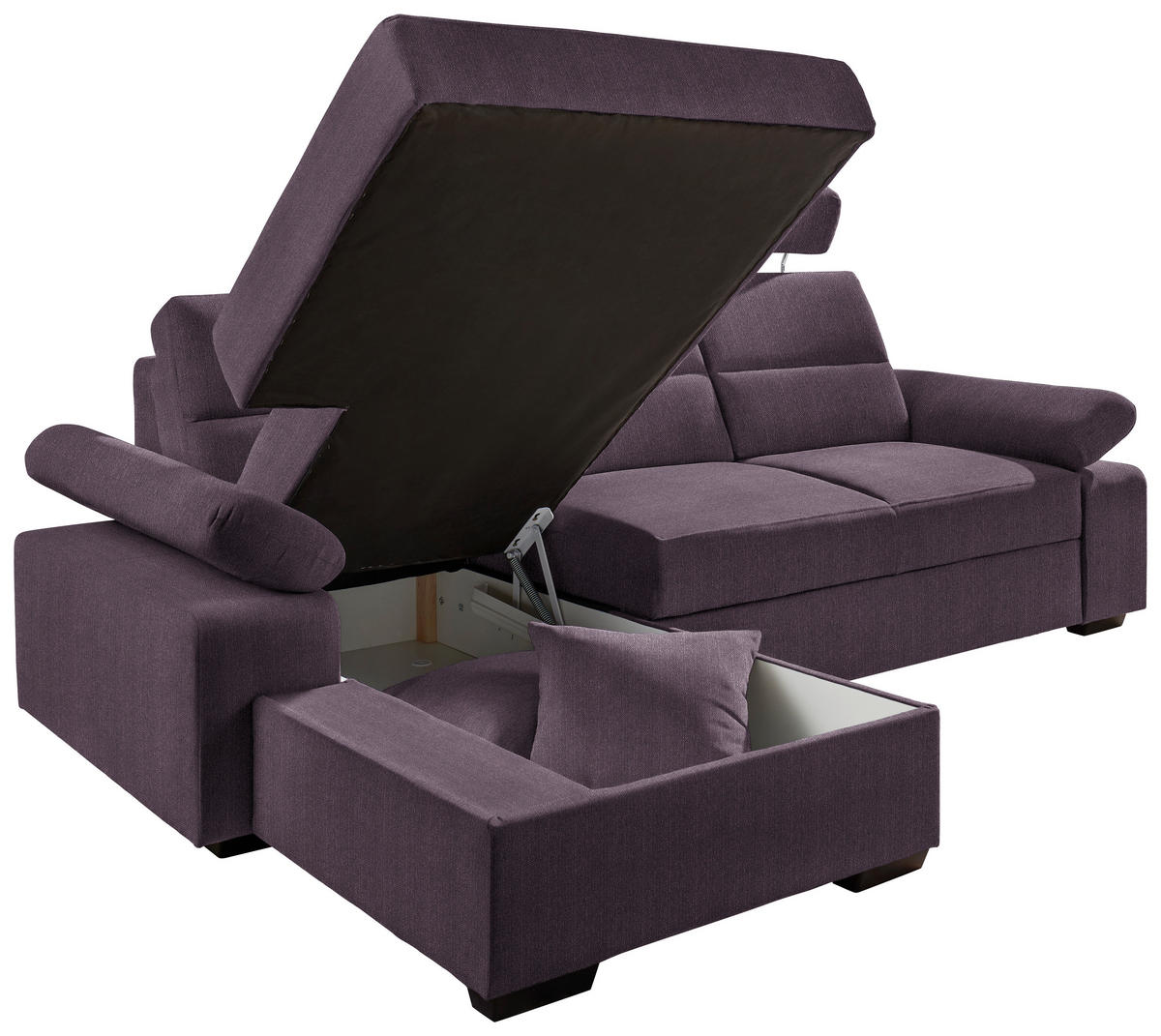 ECKSOFA in Webstoff Violett  166/258 cm  - Dunkelbraun/Violett, KONVENTIONELL, Kunststoff/Textil (166/258cm) - Cantus