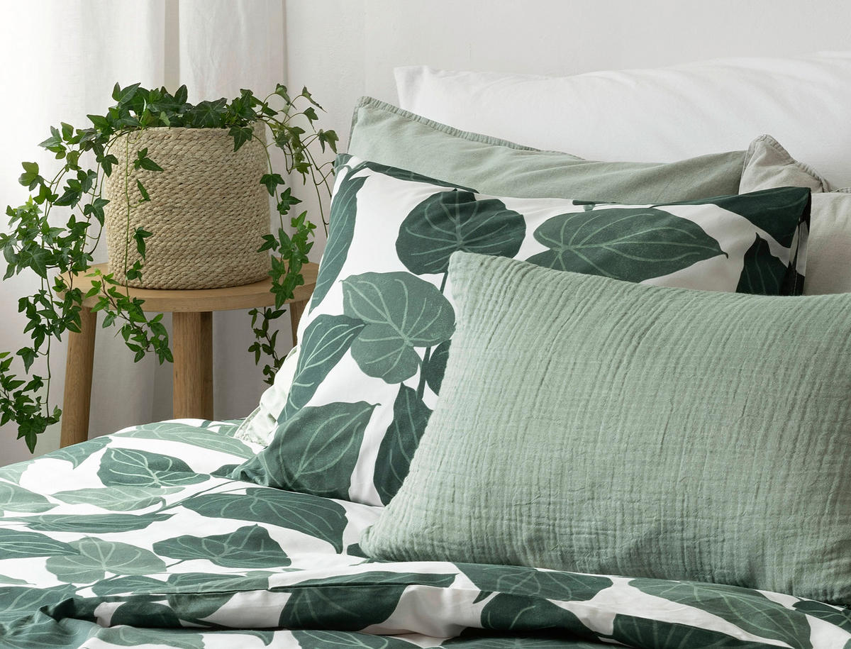 PÅSLAKANSET flatväv 150/210 cm  - vit/grön, Basics, textil (150/210cm)