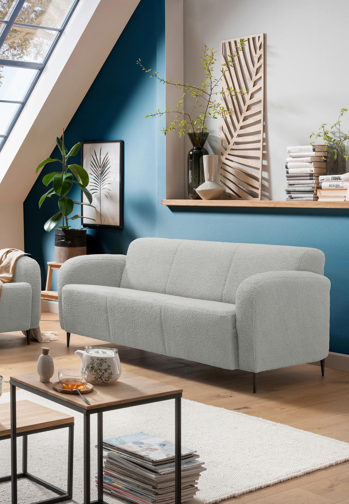 3-SITZER-SOFA Teddystoff Hellgrau  - Hellgrau/Schwarz, MODERN, Textil/Metall (180/76/90cm) - Livetastic