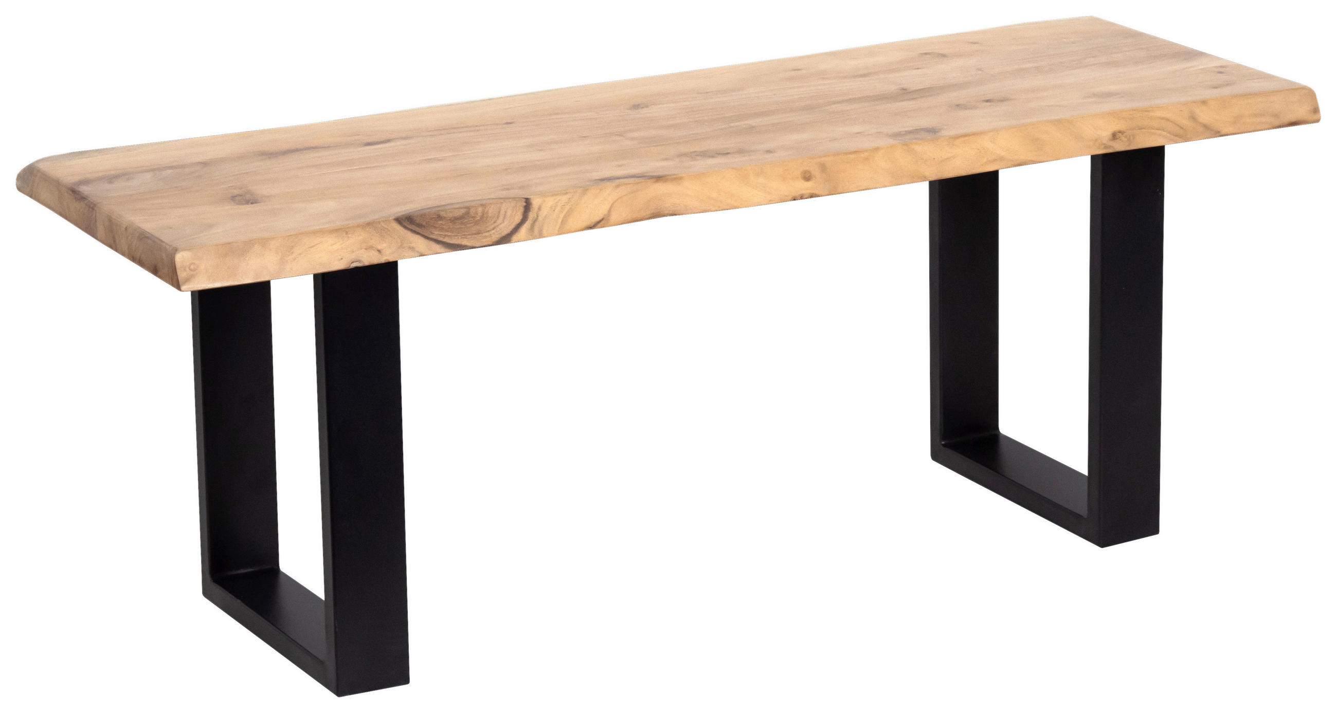 SITZBANK 120/45/42 cm Schwarz, Akaziefarben Akazie vollmassiv Metall - Schwarz/Akaziefarben, Natur, Holz/Metall (120/45/42cm) - Landscape