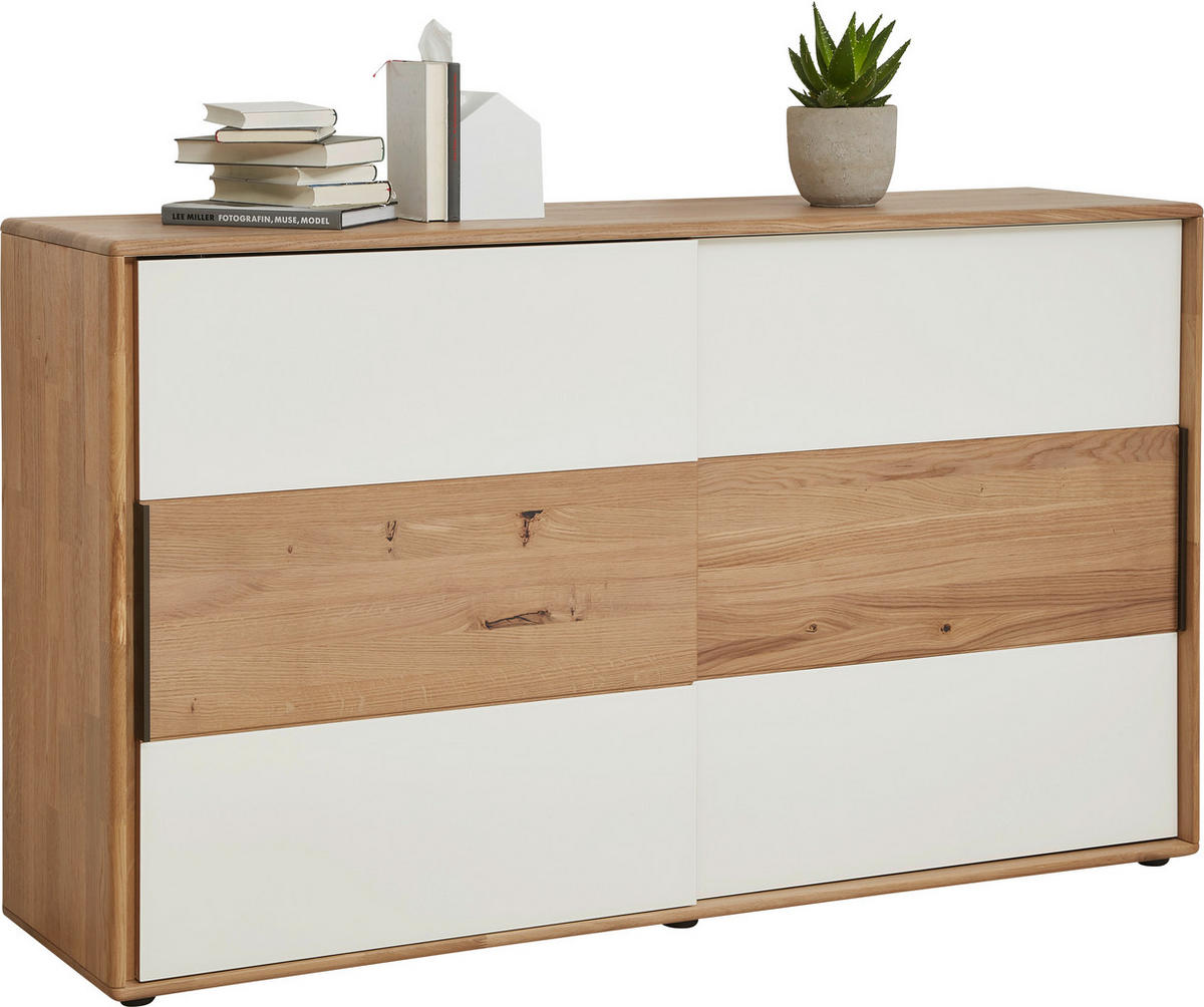 KOMMODE , 164/95,8/44,2 cm,  - Eichefarben/Magnolie, Design, Glas/Holz (164/95,8/44,2cm) - Valnatura