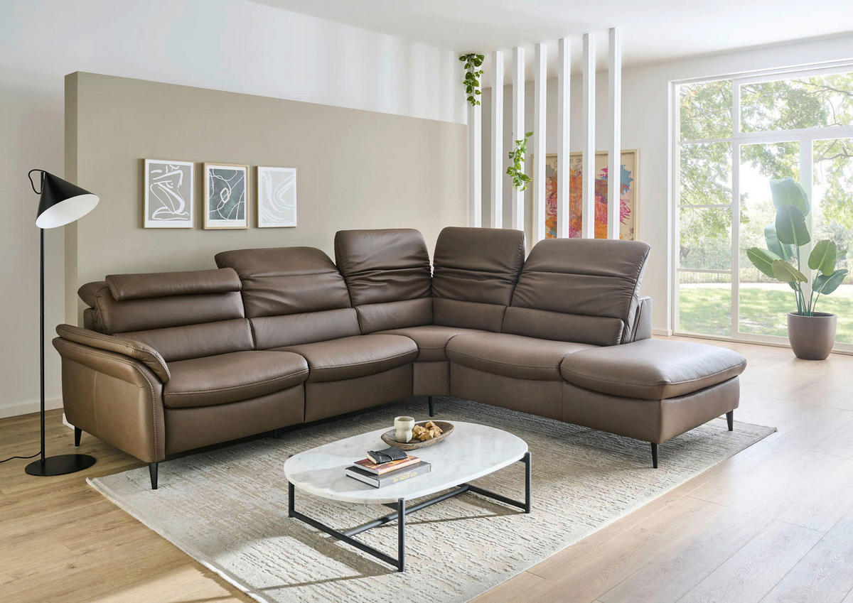 ECKSOFA Braun Echtleder  - Schwarz/Braun, Design, Leder/Metall (287/260cm) - Valdera