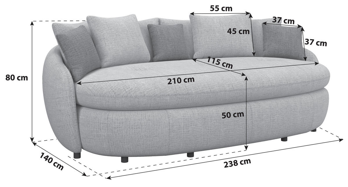 MEGASOFA Chenille Senfgelb  - Senfgelb/Schwarz, Trend, Kunststoff/Textil (238/80/140cm) - MID.YOU
