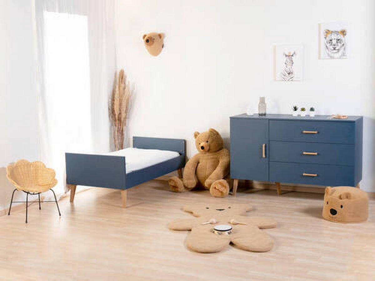 GITTERBETT Bold Blue 2in1  - Blau, KONVENTIONELL, Holzwerkstoff/Kunststoff (145/75/90cm) - Childhome