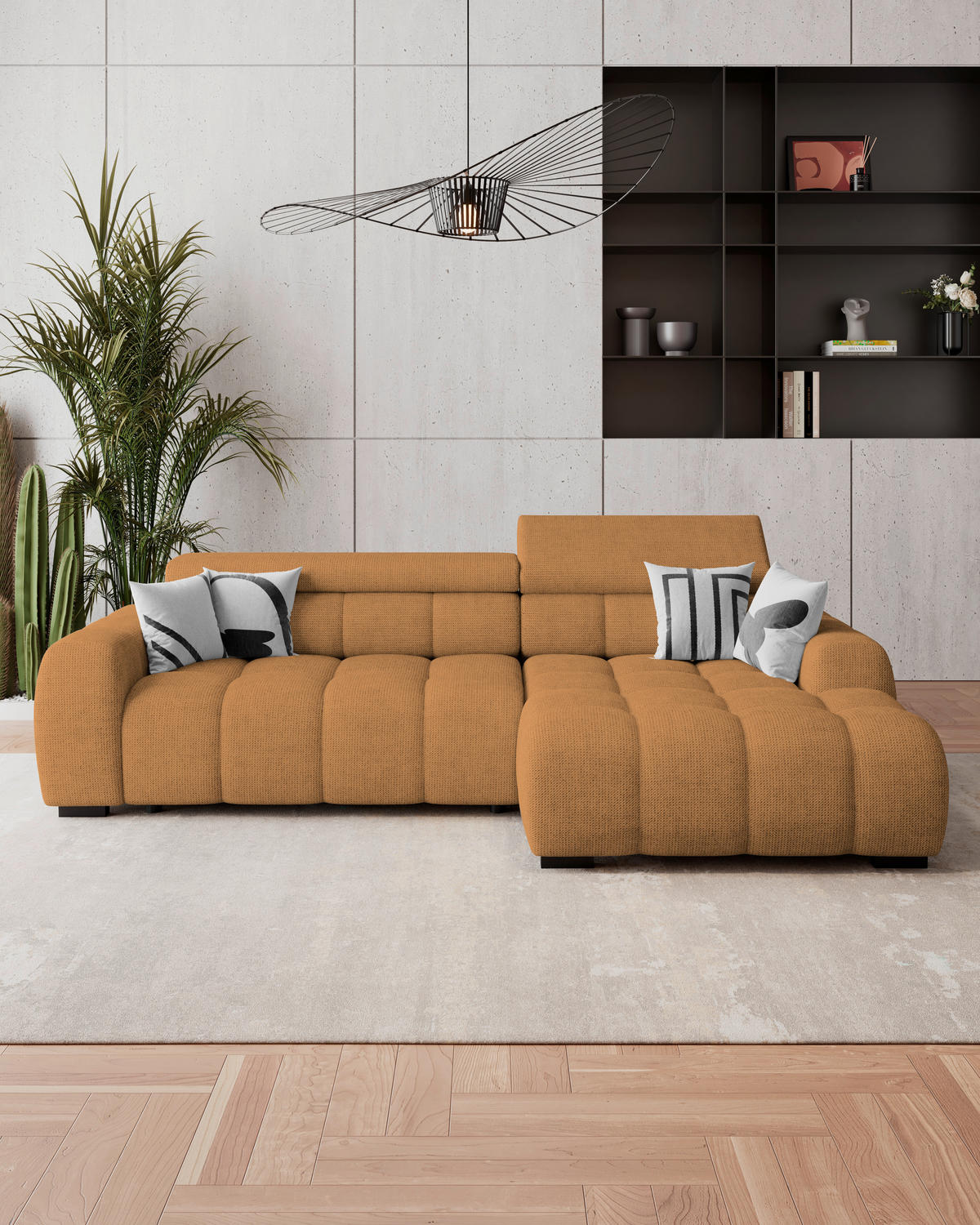 HÖRNSOFFA i vävt tyg rostfärgad  - svart/mörkbrun, Trend, textil/plast (285/168cm) - Livetastic