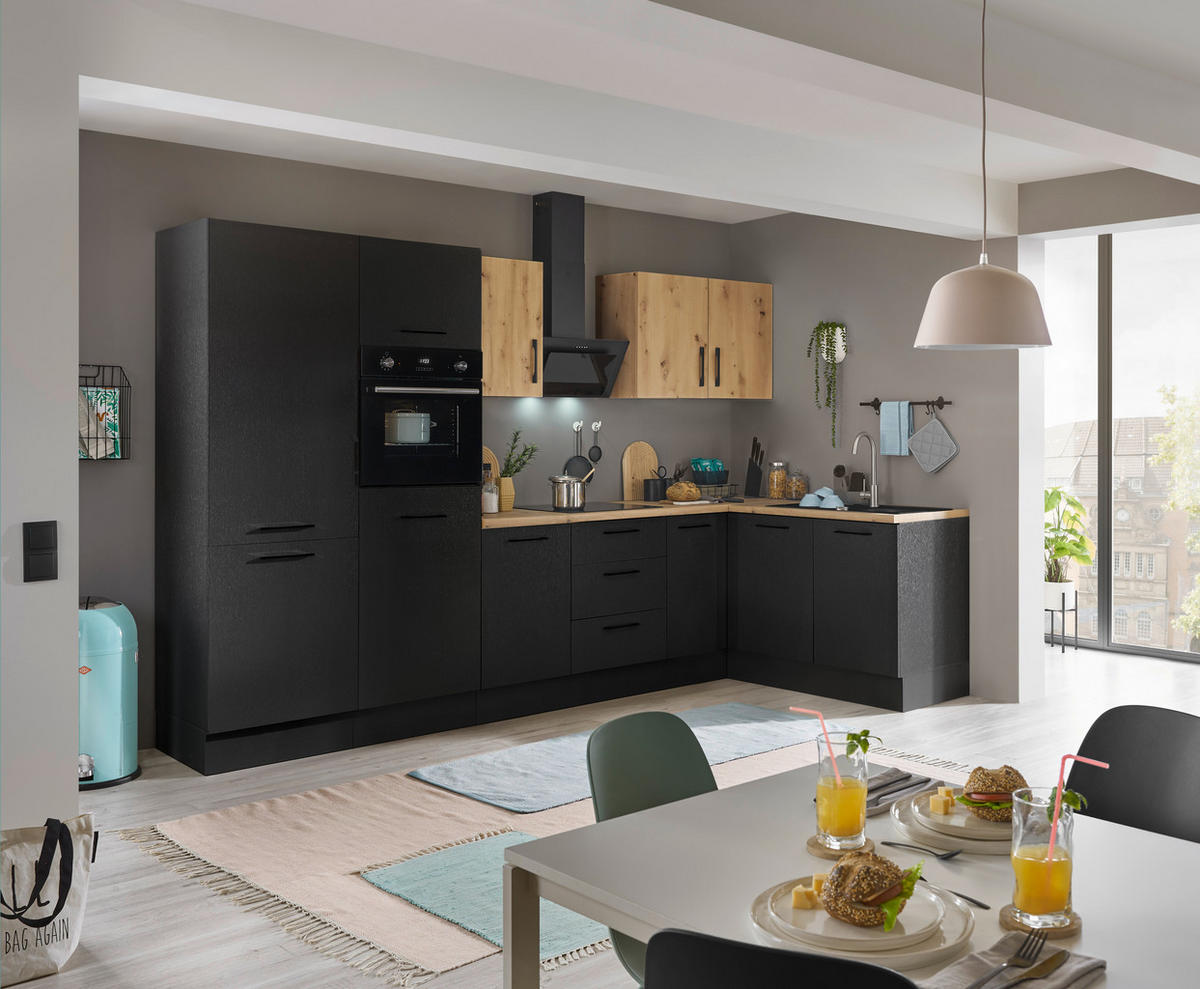 ECKKÜCHE 330/165 cm  in Schwarz, Eiche Artisan  - Schwarz/Eiche Artisan, Basics, Holzwerkstoff/Metall (330/165cm) - MID.YOU