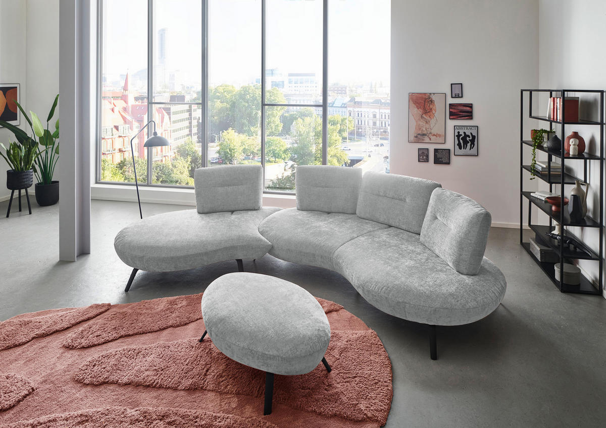 BIGSOFA Flachgewebe Hellgrau  - Hellgrau/Schwarz, Design, Textil/Metall (456/93/138cm) - Moderano