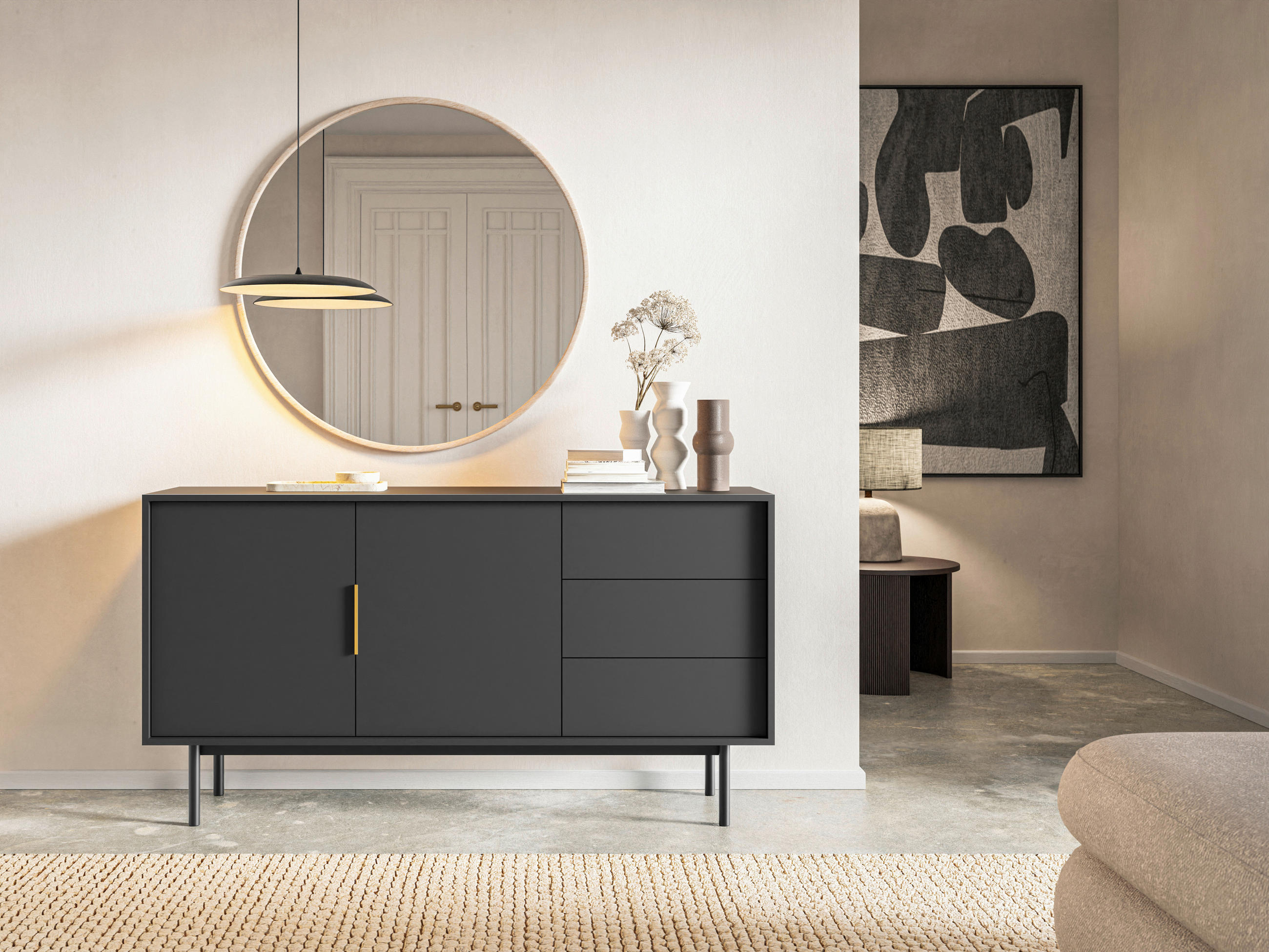 SIDEBOARD Viva  in 154/82/39 cm  - Goldfarben/Schwarz, Design, Holzwerkstoff/Metall (154/82/39cm) - Xora
