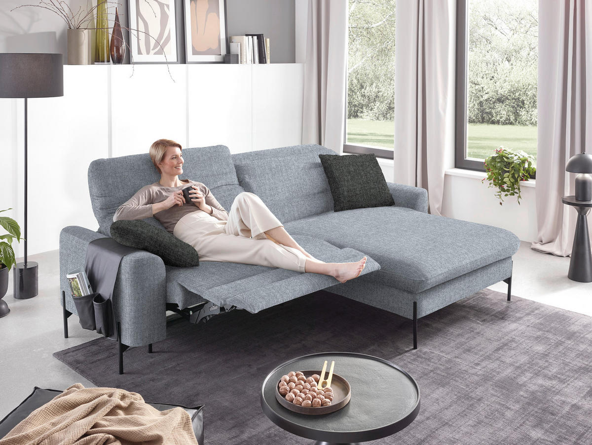 ECKSOFA in Flachgewebe Blaugrau  - Blaugrau/Schwarz, Design, Textil/Metall (252/191cm) - Dieter Knoll