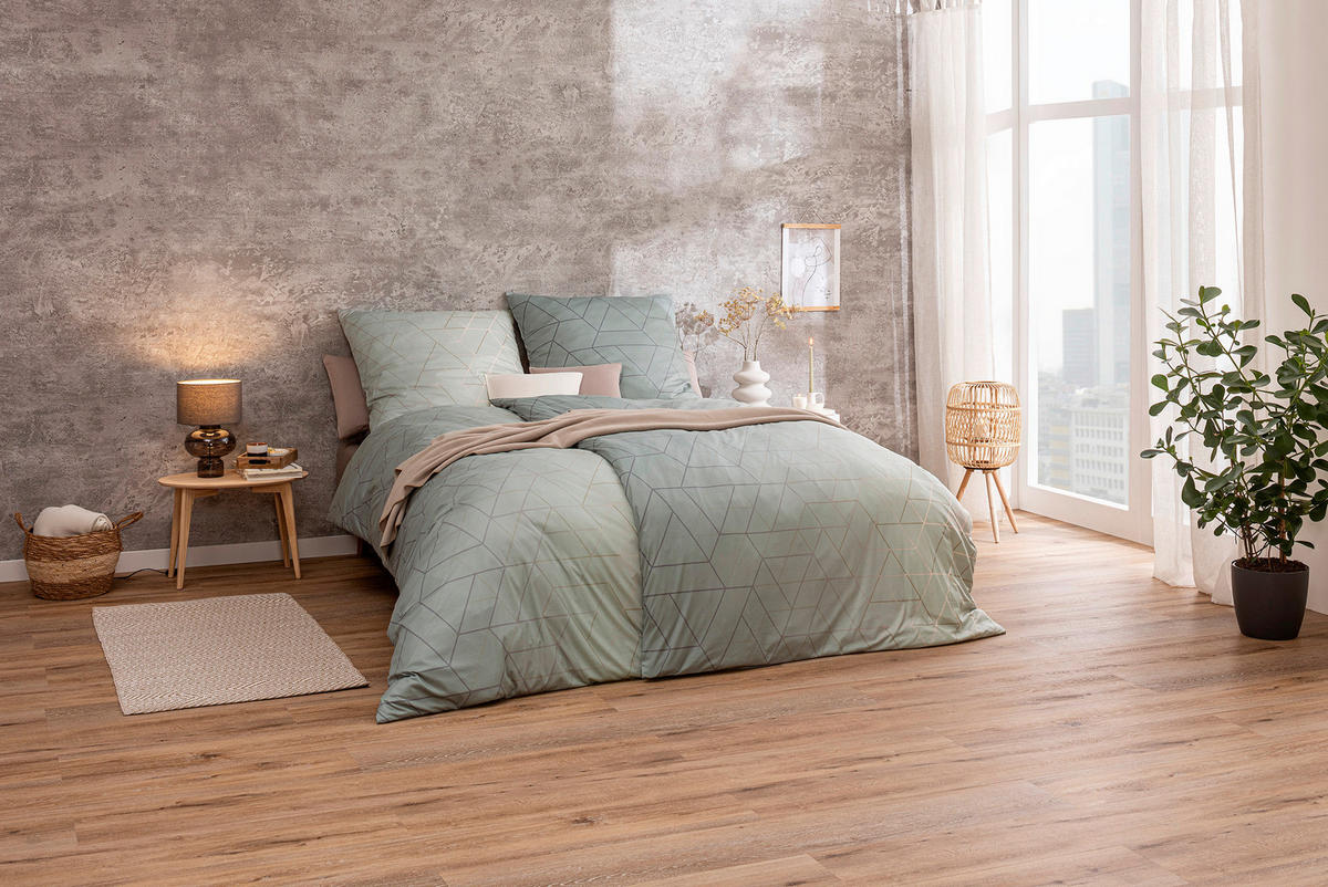 BETTWÄSCHE 2-teilig Atelier Makosatin 135/200 cm  - Olivgrün, Design, Textil (135/200cm) - Estella
