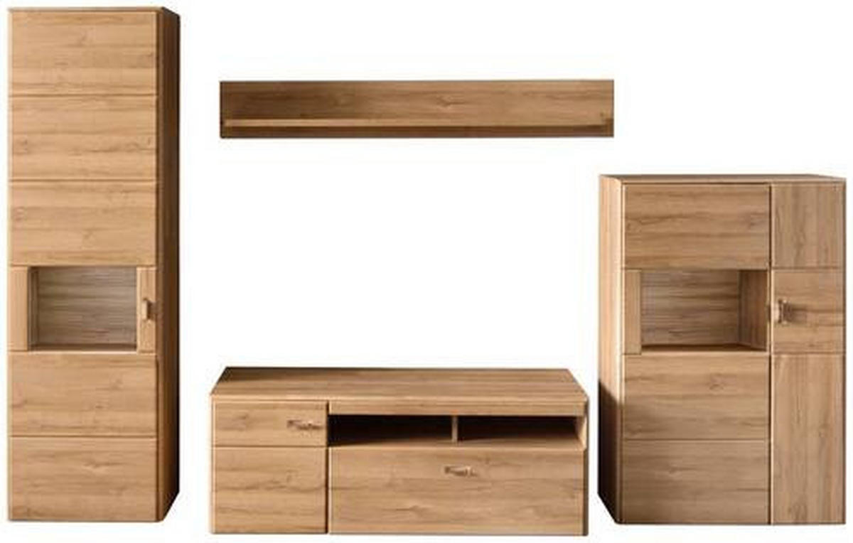 WOHNWAND  in Eichefarben 325/206/52 cm  - Eichefarben/Silberfarben, Konventionell, Glas/Holzwerkstoff (325/206/52cm) - Cantus